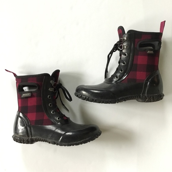 bogs sidney lace plaid rain boots